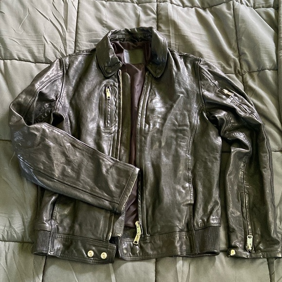 All Saints black leather jacket, slim fit, size large - Picture 1 of 16